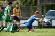 10 September 2016; Conor Dunne of Leinster goes over for his sides first try despite the tackle by Mark Keegan of Connacht during the U19 Interprovincial Series Round 2 match between Connacht and Leinster at Galwegians RFC in Galway. Photo by Oliver McVeigh/Sportsfile