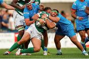 10 September 2016; Simone Ferrari of Benetton Trevis is tackled by Kyle McCall and Rob Herring of Ulster during the Guinness PRO12 Round 2 match between Benetton Treviso and Ulster at the Stadio Monigo in Treviso, Italy. Photo by Roberto Bregani/Sportsfile