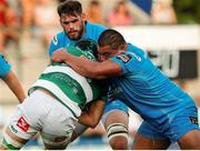 10 September 2016; Francesco Minto of Benetton Trevis is tackled by Rodney Ah You and Clive Ross of Ulster during the Guinness PRO12 Round 2 match between Benetton Treviso and Ulster at the Stadio Monigo in Treviso, Italy. Photo by Roberto Bregani/Sportsfile