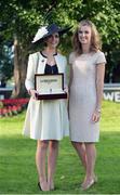 10 September 2016; Ciara Murphy who won the Longines Prize for Elegance, left, with Jessica O'Gara at Leopardstown Racecourse in Dublin. Photo by David Fitzgerald/Sportsfile