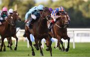 10 September 2016; Almanzor, with Christophe Soumillon up, on their way to winning the QIPCO Irish Champion Stakes from second place Found with Frankie Dettori at Leopardstown Racecourse in Dublin. Photo by Matt Browne/Sportsfile