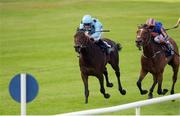 10 September 2016; Almanzor, with Christophe Soumillon, up, left, leading Found, with Frankie Dettori up, on their way to winning the QIPCO Irish Champion Stakes at Leopardstown Racecourse in Dublin. Photo by David Fitzgerald/Sportsfile