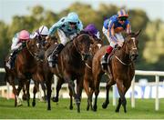 10 September 2016; Almazor, with Christophe Soumillon up, left, on their way to winning the QIPCO Irish Champion Stakes, ahead of Found with Frankie Dettori up, at Leopardstown Racecourse in Dublin. Photo by Sam Barnes/Sportsfile