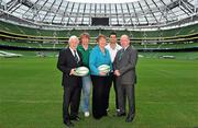 10 January 2011; At the announcement that Ulster Bank will become the Official Community Partner to the IRFU, in the Aviva Stadium, are, from left, John Hussey, Vice President of the IRFU, Ellvena Graham, Director of Business Services Ireland, Ulster Bank, Irish International players Rob Kearney and Jerry Flannery and Ireland senior squad head coach Declan Kidney. The partnership includes title sponsorship of the All Ireland League and the Irish Club International team until 2014. The announcement also introduces a new club volunteer initiative, Ulster Bank RugbyForce, where selected clubs will receive funding to renovate their facilities. Clubs can register online at www.ulsterbank.com/rugby. Aviva Stadium, Lansdowne Road, Dublin. Picture credit: Brendan Moran / SPORTSFILE