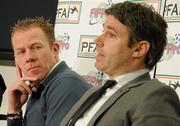 10 January 2011; PFAI League of Ireland manager Liam Kelly and PFAI General Secretary Stephen McGuinness, left, during the PFAI Ireland squad announcement for FIFPro International Winter Tournament 2011. National Sports Campus, Abbotstown, Dublin 15. Photo by Sportsfile