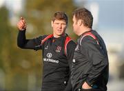 11 January 2011; Ulster's Johann Muller, left, talks to assistant coach Jeremy Davidson during squad training ahead of their Heineken Cup, Pool 4, Round 5, match against Biarritz Olympique on Saturday. Ulster Rugby squad training, Newforge Training Ground, Belfast, Co. Antrim. Picture credit: Oliver McVeigh / SPORTSFILE