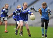 12 January 2011; Maedhbh Gallagher, left, Scoil San Treasa, Mount Merrion, in action against Erica Turner, Our Lady of Good Counsel, Johnstown, Cabinteely. Allianz Cumann na mBunscol Football Finals, Austin Finn Shield, Our Lady of Good Counsel, Johnstown, Cabinteely, Dublin v Scoil San Treasa, Mount Merrion, Dublin. Croke Park, Dublin. Picture credit: Brendan Moran / SPORTSFILE