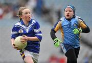 12 January 2011; Maedhbh Gallagher, Scoil San Treasa, Mount Merrion, in action against Laragh Geoghegan, Our Lady of Good Counsel, Johnstown, Cabinteely. Allianz Cumann na mBunscol Football Finals, Austin Finn Shield, Our Lady of Good Counsel, Johnstown, Cabinteely, Dublin v Scoil San Treasa, Mount Merrion, Dublin. Croke Park, Dublin. Picture credit: Brendan Moran / SPORTSFILE