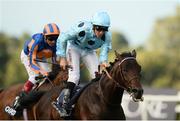 10 September 2016; Almazor, with Christophe Soumillon up, left, on their way to winning the QIPCO Irish Champion Stakes, ahead of Found with Frankie Dettori up, at Leopardstown Racecourse in Dublin. Photo by Sam Barnes/Sportsfile