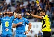 10 September 2016; Rob Herring of Ulster receives a yellow card from referee Dudley Phillips during the Guinness PRO12 Round 2 match between Benetton Treviso and Ulster at the Stadio Monigo in Treviso, Italy. Photo by Roberto Bregani/SPORTSFILE