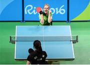 10 September 2016; Rena McCarron Rooney of Ireland celebrates after scoring a point during the SF1 - 2 Women's Singles Quarter Final against Su-Yeon Seo of Republic of Korea at Riocentro Pavilion 3 arena during the Rio 2016 Paralympic Games in Rio de Janeiro, Brazil. Photo by Diarmuid Greene/Sportsfile