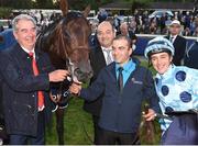 10 September 2016; Trainer Jean-Claude Rouget, left, and jockey Christophe Soumillon with Almanzor after winning the QIPCO Irish Champion Stakes at Leopardstown Racecourse in Dublin. Photo by Cody Glenn/Sportsfile