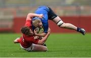 11 September 2016; Martin Maloney of Leinster is tackled by Evan O'Gorman of Munster during the U18 Clubs Interprovincial Series Round 2 match between Munster and Leinster at Thomond Park in Limerick. Photo by David Maher/Sportsfile