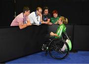 10 September 2016; Rena McCarron Rooney of Ireland speaks to reporters in the mixed zone after her SF1 - 2 Women's Singles Quarter Final against Su-Yeon Seo of Republic of Korea at Riocentro Pavilion 3 arena during the Rio 2016 Paralympic Games in Rio de Janeiro, Brazil. Photo by Diarmuid Greene/Sportsfile