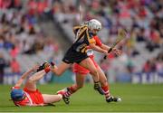 11 September 2016; Shelly Farrell of Kilkenny in action against Orla Cronin, left, and Briege Corkery of Cork during the Liberty Insurance All-Ireland Senior Camogie Championship Final match between Cork and Kilkenny at Croke Park in Dublin. Photo by Piaras Ó Mídheach/Sportsfile
