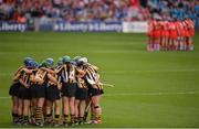11 September 2016; The Kilkenny and Cork teams in their huddles prior to the Liberty Insurance All-Ireland Senior Camogie Championship Final match between Cork and Kilkenny at Croke Park in Dublin. Photo by Piaras Ó Mídheach/Sportsfile