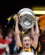 11 September 2016; Michelle Quilty of Kilkenny lifts the O'Duffy Cup after the Liberty Insurance All-Ireland Senior Camogie Championship Final match between Cork and Kilkenny at Croke Park in Dublin. Photo by Piaras Ó Mídheach/Sportsfile