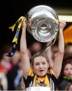 11 September 2016; Michelle Quilty of Kilkenny lifts the O'Duffy Cup after the Liberty Insurance All-Ireland Senior Camogie Championship Final match between Cork and Kilkenny at Croke Park in Dublin. Photo by Piaras Ó Mídheach/Sportsfile