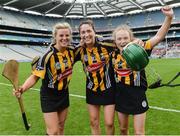 11 September 2016; Kilkenny players left to right Grace Walsh, Denise Gaule and Laura Murphy celebrate after the Liberty Insurance All-Ireland Senior Camogie Championship Final match between Cork and Kilkenny at Croke Park in Dublin. Photo by Eóin Noonan/Sportsfile