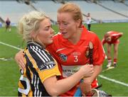 11 September 2016; Shelly Farrell of Kilkenny consoles Laura Treacy of Cork after the Liberty Insurance All-Ireland Senior Camogie Championship Final match between Cork and Kilkenny at Croke Park in Dublin. Photo by Eóin Noonan/Sportsfile