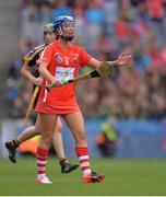 11 September 2016; Ashling Thompson of Cork reacts after conceding a free during the Liberty Insurance All-Ireland Senior Camogie Championship Final match between Cork and Kilkenny at Croke Park in Dublin. Photo by Piaras Ó Mídheach/Sportsfile