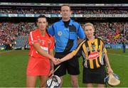 11 September 2016; Ashling Thompson of Cork with referee Eamon Cassidy and Michelle Quilty of Kilkenny  before the Liberty Insurance All-Ireland Senior Camogie Championship Final match between Cork and Kilkenny at Croke Park in Dublin. Photo by Eóin Noonan/Sportsfile