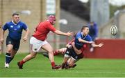 11 September 2016; Hugo Lennox of Leinster is tackled by Shane Broshahan of Munster during the U18 Clubs Interprovincial Series Round 2 match between Munster and Leinster at Thomond Park in Limerick. Photo by David Maher/Sportsfile
