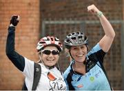 11 September 2016; Barbara Sidor, left, and Kirsty Joyce celebrate after finishing The Great Dublin Bike Ride 2016 at Smithfield Square in Dublin 7. Photo by David Fitzgerald/Sportsfile