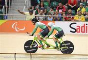 11 September 2016; Damien Vereker of Ireland, right, along with his pilot Sean Hahessy, after the Men's B 1000m Time Trial at the Rio Olympic Velodrome during the Rio 2016 Paralympic Games in Rio de Janeiro, Brazil. Photo by Diarmuid Greene/Sportsfile