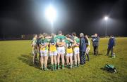 12 January 2011; The Offaly team form a huddle at half-time. O'Byrne Cup, Offaly v DCU, Rhode, Co. Offaly. Picture credit: Brian Lawless / SPORTSFILE