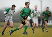 12 January 2011; Paul Mannion, St. Benildus Colege, in action against Brian Slevin, Colaiste Mhuire Mullingar. Leinster Colleges Senior Football A Championship, Round 1, Colaiste Mhuire Mullingar v St. Benildus Colege, St. Loman's GAA Club, Lakepoint Park, Mullingar, Co. Westmeath. Picture credit: Barry Cregg / SPORTSFILE