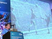 15 January 2011; Professor Niall Moyna, School of Health and Human Performance, Dublin, speaking at the GAA Games Development conference for 2010. Croke Park Dublin. Picture credit: Barry Cregg / SPORTSFILE