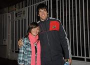 15 January 2011; Munster supporter Aoife Doyle, from Clareview, Limerick, with Donncha O'Callaghan, in Toulon ahead of their side's Heineken Cup, Pool 3, Round 5, game against Toulon on Sunday. Toulon, France. Picture credit: Diarmuid Greene / SPORTSFILE