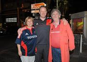 15 January 2011; Munster supporters Lia Foley van Roosmalen, and John Foley, from Newcastlewest, Co. Limerick, with Munster squad advisor Mick Galwey, centre, in Toulon ahead of their side's  Heineken Cup, Pool 3, Round 5, game against Toulon on Sunday. Toulon, France. Picture credit: Diarmuid Greene / SPORTSFILE