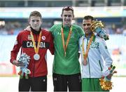 11 September 2016; Silver Medalist Liam Stanley of Canada, left, gold medalist Michael McKillop of Ireland and bronze medalist Madjid Djemai of Algeria, right, following the Men's 1500m T37 Final at the Olympic Stadium during the Rio 2016 Paralympic Games in Rio de Janeiro, Brazil. Photo by Sportsfile