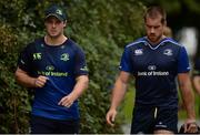 12 September 2016; Robbie Henshaw, left, and Dominic Ryan, right, of Leinster arrive ahead of Leinster Rugby Squad Training in Belfield, Dublin.  Photo by Seb Daly/Sportsfile