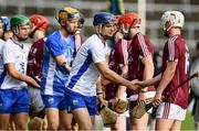 10 September 2016; Patrick Curran of Waterford shakes hands with Eanna Burke of Galway during the respect handshake before the Bord Gáis Energy GAA Hurling All-Ireland U21 Championship Final match between Galway and Waterford at Semple Stadium in Thurles, Co Tipperary. Photo by Brendan Moran/Sportsfile