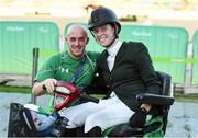 12 September 2016; Helen Kearney of Ireland, with team leader David Redmond, after her round in the Grade 1A Team Test, onboard 'Rock and Roll 2', at the Olympic Equestrian Centre during the Rio 2016 Paralympic Games in Rio de Janeiro, Brazil. Photo by Diarmuid Greene/Sportsfile