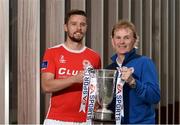 13 September 2016; Ger O'Brien of St Patrick's Athletic, left, and St Patrick's Athletic manager Liam Buckley pictured during the EA Sports Cup Media Day. The EA Sports Cup Final will be held at Limerick's Markets Field on Saturday, September 17th with kick-off at 5.30pm. FAI HQ in Abbotstown, Dublin.  Photo by Sam Barnes/Sportsfile