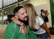 13 September 2016; Phillip Eaglesham of Ireland is greeted by wife, Julie, after he competed in the Mixed 10m Air Rifle Prone SH2 Qualifier at the Olympic Shooting Centre during the Rio 2016 Paralympic Games in Rio de Janeiro, Brazil. Photo by Diarmuid Greene/Sportsfile