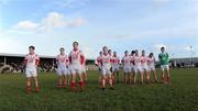 16 January 2011; Louth players observe a minute's silence for the late Michaela McAreavey. O'Byrne Cup Quarter-Final, Louth v Wicklow, County Grounds, Drogheda, Co. Louth. Photo by Sportsfile