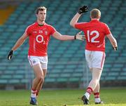16 January 2011; Cork's Fiachra Lynch, left, celebrates with team-mate Jason Sexton after scoring his side's first goal. McGrath Cup Quarter-Final, Limerick v Cork, Gaelic Grounds, Limerick. Picture credit: Brian Lawless / SPORTSFILE