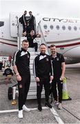 14 September 2016; Dundalk FC players, from left, Ciaran Kilduff, Stephen O'Donnell and Robbie Benson pictured at Dublin Airport prior to their departure for their UEFA Europa League Group D Round 1 match against AZ Alkmaar. Photo by David Maher/Sportsfile