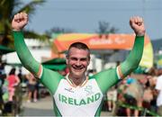 14 September 2016; Colin Lynch of Ireland celebrates after winning a silver medal in the Men's Time Trial C2 at the Pontal Cycling Road during the Rio 2016 Paralympic Games in Rio de Janeiro, Brazil. Photo by Diarmuid Greene/Sportsfile