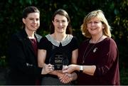 14 September 2016; Sinead Aherne of Dublin is presented with The Croke Park and LGFA Player of the Month Award for August by Muireann King, left, Director of Sales & Marketing, The Croke Park, and Marie Hickey, President, Ladies Gaelic Football Association. The Croke Park Hotel, Jones Road, Dublin. Photo by Brendan Moran/Sportsfile