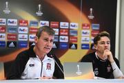14 September 2016; Dundalk manager Stephen Kenny and Ronan Finn during the press conference at the AZ Stadion in Alkmaar, Netherlands. Photo by David Maher/Sportsfile