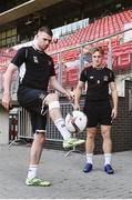 14 September 2016; Dundalk players Ciaran Kilduff, left, and John Mountney, before the start of a training session at the AZ Stadion in Alkmaar, Netherlands. Photo by David Maher/Sportsfile