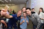 14 September 2016; Sean Molloy, age 10, from Clonskeagh, Co Dublin, gets a selfie taken with Ireland Olympic athletes, from left, Arthur Lanigan O'Keeffe, Paul O'Donovan and Mark English as UCD Ad Astra Sports Academy Welcomes Home their Olympians. UCD, Belfield, Dublin. Photo by Cody Glenn/Sportsfile