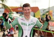14 September 2016; Eoghan Clifford of Ireland celebrates after winning gold in the Men's C3 Time Trial at the Pontal Cycling Road during the Rio 2016 Paralympic Games in Rio de Janeiro, Brazil. Photo by Diarmuid Greene/Sportsfile