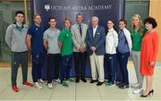 14 September 2016; Prof. Colin Boreham, centre left, Peter Gleeson, centre right, and Ann O'Hanlon, far right, pictured with Ireland Olympians, from left, Mark English, Arthur Lanigan O'Keeffe, Paul O'Donovan, Kirk Shimmins, Ciara Mageean, Ciara Everard and Claire Lambe as the UCD Ad Astra Sports Academy Welcomes Home their Olympians. UCD, Belfield, Dublin. Photo by Cody Glenn/Sportsfile
